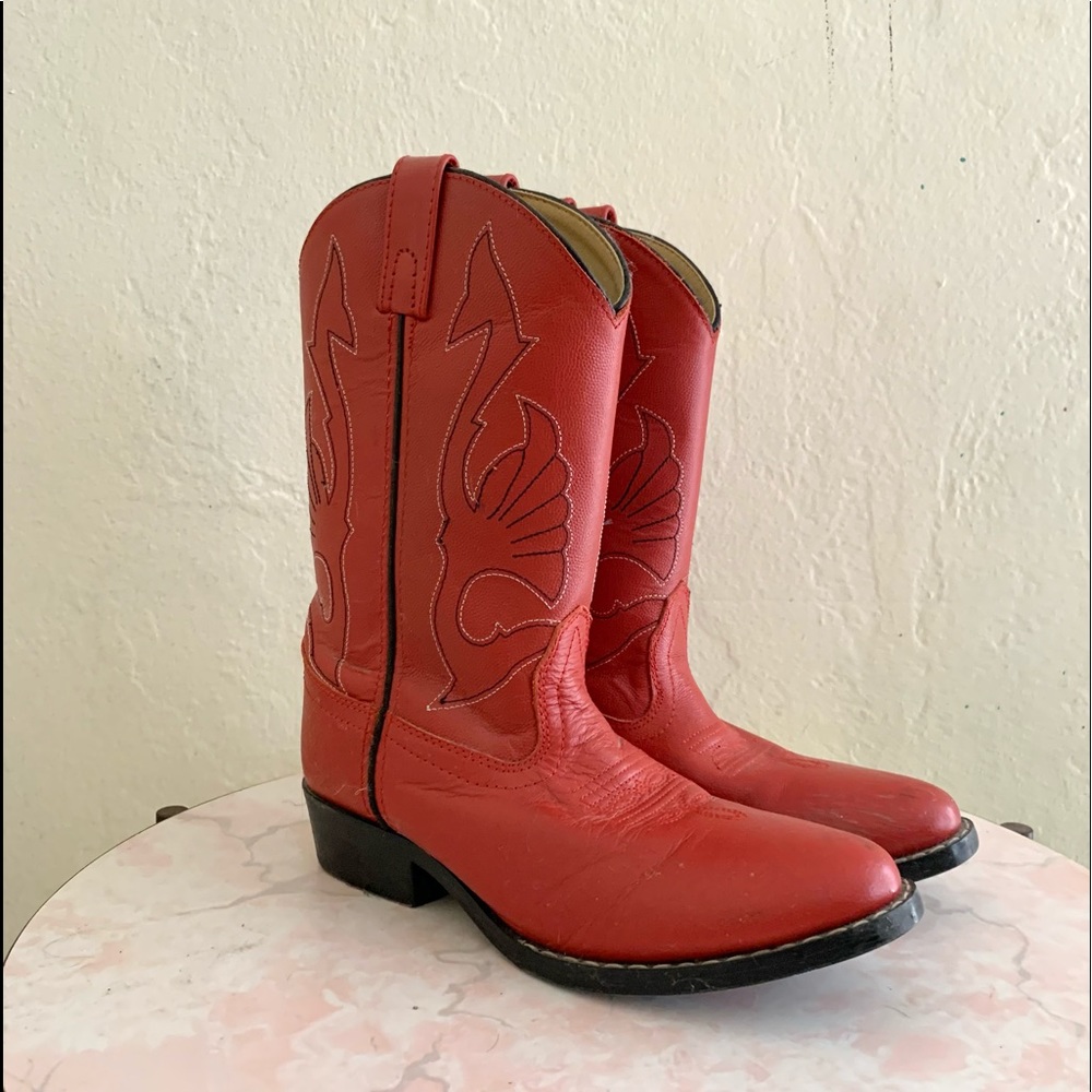 Red leather kids cowboy boots